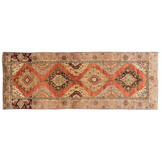 Central Anatolian Corridor Rug, Vintage Handmade Hallway Runner. 4.6 x 12.2 Ft (139 x 371 cm)