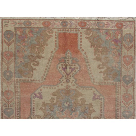 One-of-a-Kind 1960s Handmade Turkish Oriental Rug, 100% Wool. 4.6 x 7.5 Ft (140 x 228 cm)