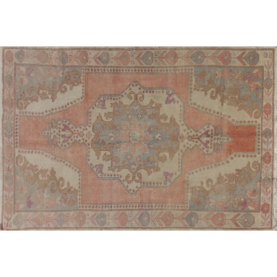 One-of-a-Kind 1960s Handmade Turkish Oriental Rug, 100% Wool. 4.6 x 7.5 Ft (140 x 228 cm)