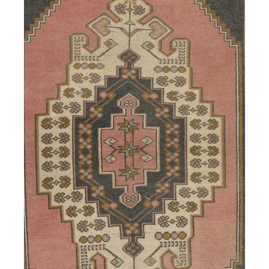 Oriental Wool Rug from 1960's, Hand-Knotted Turkish Village Carpet. 4.6 x 8.3 Ft (140 x 250 cm)