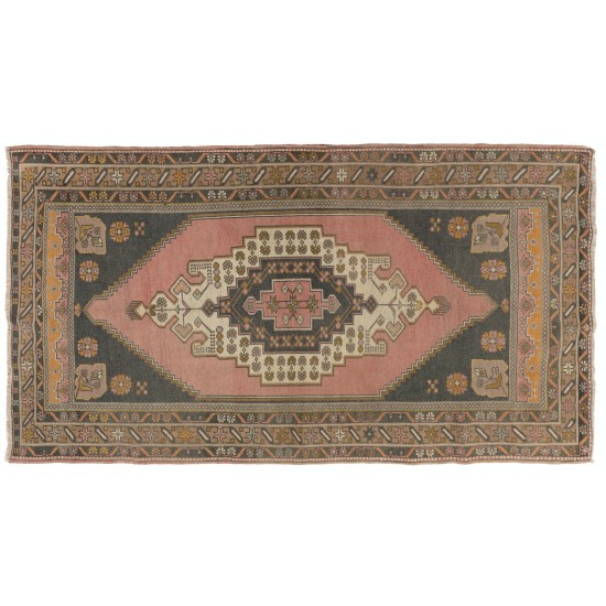 Oriental Wool Rug from 1960's, Hand-Knotted Turkish Village Carpet. 4.6 x 8.3 Ft (140 x 250 cm)