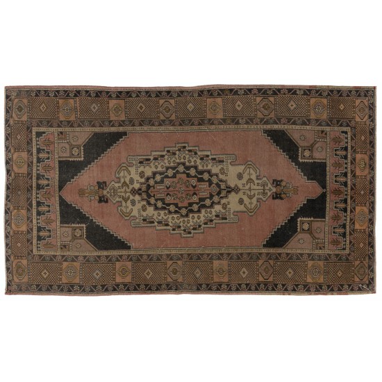 One-of-a-Kind Mid-Century Handmade Turkish Oriental Rug for Traditional Interiors. 100% Wool. 4.6 x 8.3 Ft (140 x 250 cm)