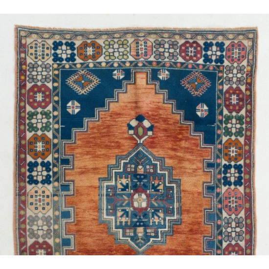 One-of-a-Kind 1960s Handmade Turkish Oriental Rug, 100% Wool. 4.6 x 8.8 Ft (140 x 266 cm)
