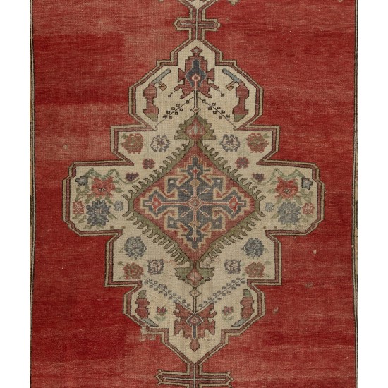 Traditional Oriental Wool Rug from 1960's, Hand-Knotted Turkish Village Carpet. 4.6 x 10.9 Ft (140 x 330 cm)