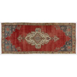 Traditional Oriental Wool Rug from 1960's, Hand-Knotted Turkish Village Carpet. 4.6 x 10.9 Ft (140 x 330 cm)