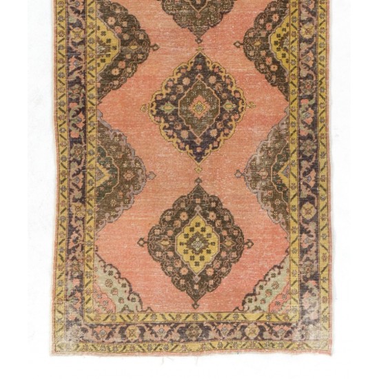 Central Anatolian Corridor Rug, Vintage Handmade Hallway Runner. 4.6 x 12 Ft (140 x 368 cm)