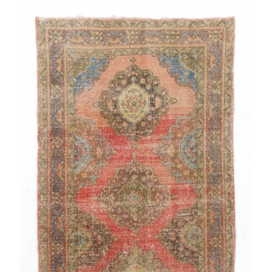 Tribal Style Central Anatolian Corridor Rug, Vintage Handmade Hallway Runner. 4.6 x 12.4 Ft (140 x 375 cm)