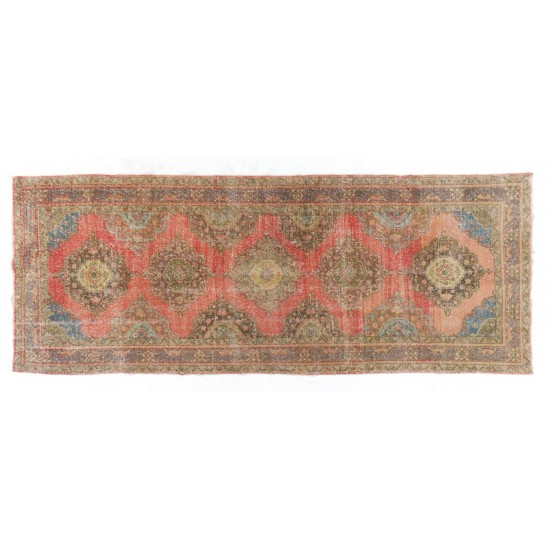 Tribal Style Central Anatolian Corridor Rug, Vintage Handmade Hallway Runner. 4.6 x 12.4 Ft (140 x 375 cm)