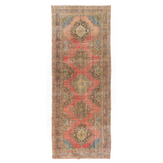 Tribal Style Central Anatolian Corridor Rug, Vintage Handmade Hallway Runner. 4.6 x 12.4 Ft (140 x 375 cm)
