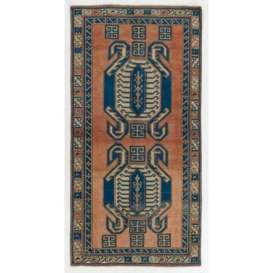 One-of-a-Kind 1960s Handmade Turkish Oriental Rug, 100% Wool. 4.7 x 9.2 Ft (141 x 280 cm)