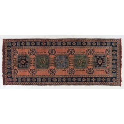 Central Anatolian Corridor Rug, Vintage Handmade Hallway Runner. 4.7 x 11 Ft (142 x 338 cm)