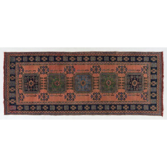 Central Anatolian Corridor Rug, Vintage Handmade Hallway Runner. 4.7 x 11 Ft (142 x 338 cm)