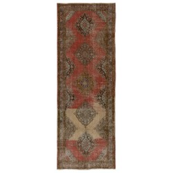 Vintage Turkish Runner Rug, Traditional Handmade Hallway Runner. 4.7 x 12.9 Ft (142 x 393 cm)