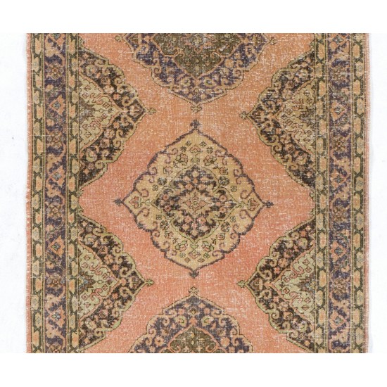 Tribal Style Central Anatolian Corridor Rug, Vintage Handmade Hallway Runner. 4.7 x 13.2 Ft (142 x 400 cm)