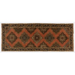 Vintage Turkish Runner Rug, Traditional Handmade Hallway Runner. 4.7 x 11.6 Ft (143 x 352 cm)