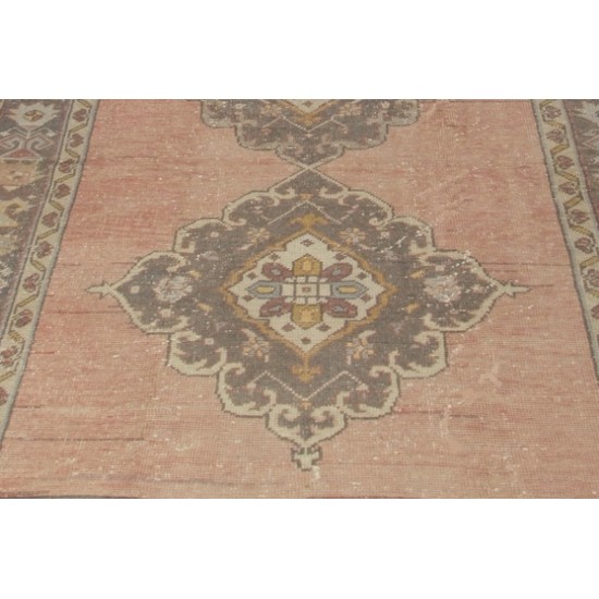 Oriental Carpet from 1960's, Handmade Turkish Rug in Red, Brown and Beige Colors. 4.8 x 10.4 Ft (144 x 316 cm)