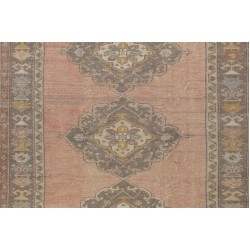 Oriental Carpet from 1960's, Handmade Turkish Rug in Red, Brown and Beige Colors. 4.8 x 10.4 Ft (144 x 316 cm)