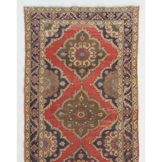 Tribal Style Central Anatolian Corridor Rug, Vintage Handmade Hallway Runner. 4.8 x 12.9 Ft (144 x 392 cm)
