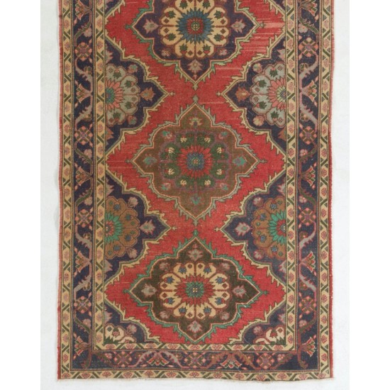 Tribal Style Central Anatolian Corridor Rug, Vintage Handmade Hallway Runner. 4.8 x 12.9 Ft (144 x 392 cm)