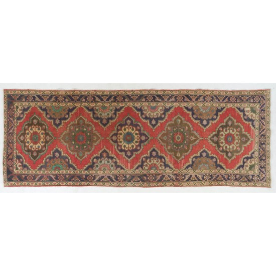 Tribal Style Central Anatolian Corridor Rug, Vintage Handmade Hallway Runner. 4.8 x 12.9 Ft (144 x 392 cm)