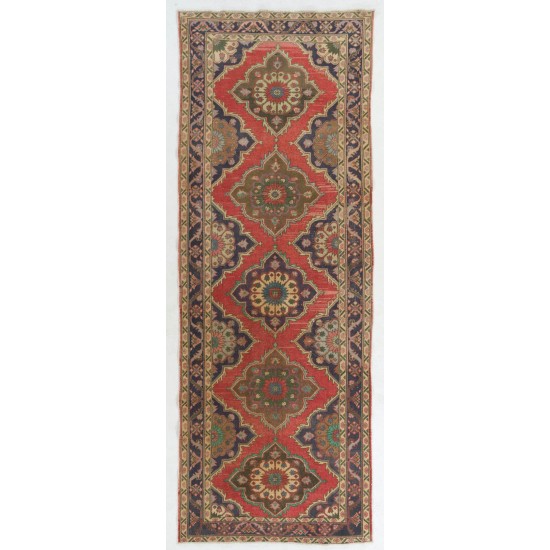 Tribal Style Central Anatolian Corridor Rug, Vintage Handmade Hallway Runner. 4.8 x 12.9 Ft (144 x 392 cm)