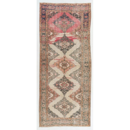 One-of-a-Kind Anatolian Runner Rug, Vintage Handmade Corridor Carpet. 4.8 x 11.6 Ft (145 x 351 cm)