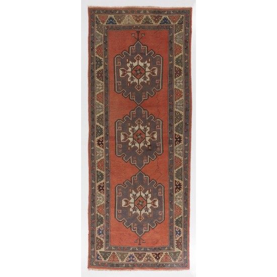 Antique Turkish Runner Rug, Vintage Handmade Corridor Carpet. 4.8 x 11.8 Ft (145 x 358 cm)