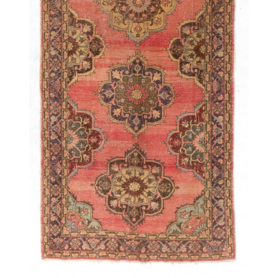 Authentic Turkish Konya Runner Rug, Vintage Handmade Hallway Runner. 4.8 x 13.2 Ft (145 x 400 cm)