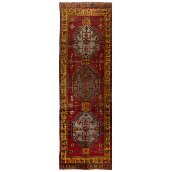 Turkish Runner Rug, Authentic Vintage Handmade Hallway Runner. 4.8 x 14.5 Ft (145 x 440 cm)