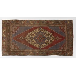 Handmade Turkish Old Rug, 100% Wool Living Room Rug. 4.9 x 9.4 Ft (147 x 284 cm)