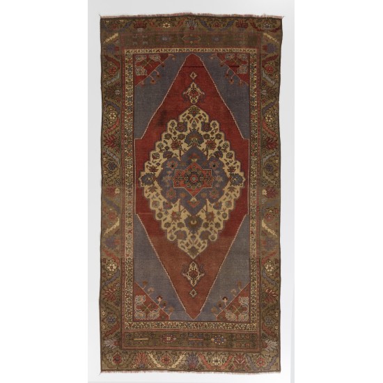 Handmade Turkish Old Rug, 100% Wool Living Room Rug. 4.9 x 9.4 Ft (147 x 284 cm)