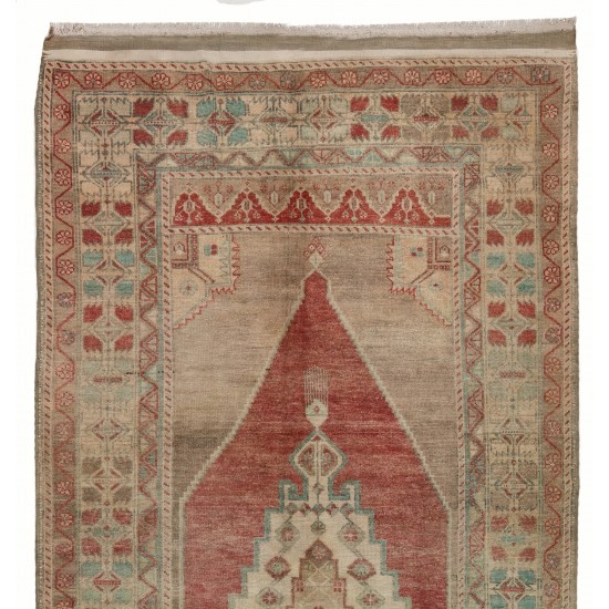 Traditional Vintage Handmade Turkish Rug with Tribal Style, 100% Wool. 4.9 x 9.8 Ft (147 x 297 cm)