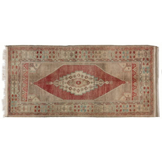 Traditional Vintage Handmade Turkish Rug with Tribal Style, 100% Wool. 4.9 x 9.8 Ft (147 x 297 cm)