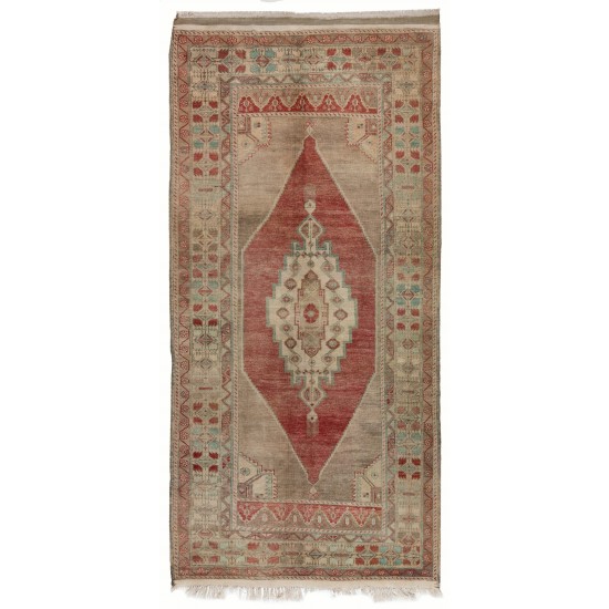 Traditional Vintage Handmade Turkish Rug with Tribal Style, 100% Wool. 4.9 x 9.8 Ft (147 x 297 cm)