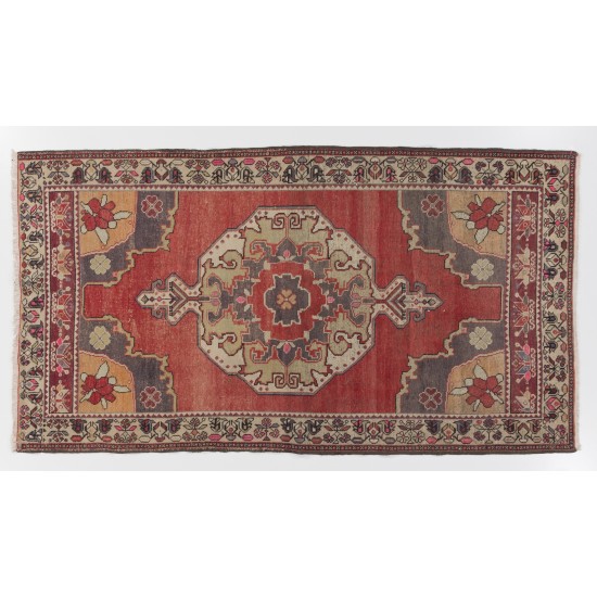 Handmade Turkish Cappadocia Old Rug, 100% Wool. 4.9 x 5.6 Ft (148 x 170 cm)