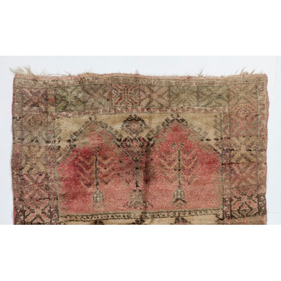 Rare Antique Central Anatolian Village Rug in Soft Plant Dyed Colors. 5 x 6 Ft (150 x 180 cm)