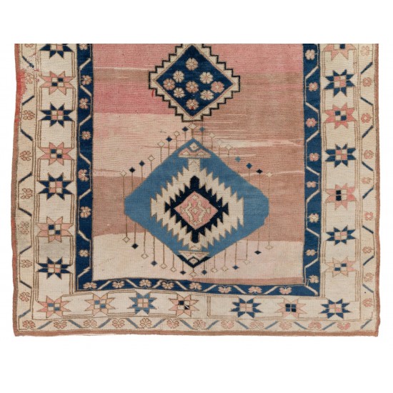 Traditional Vintage Handmade Turkish Rug with Tribal Style, 100% Wool. 5 x 8.3 Ft (150 x 250 cm)