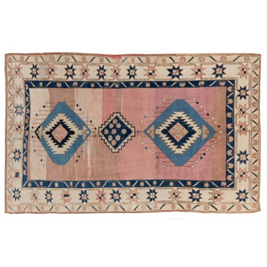 Traditional Vintage Handmade Turkish Rug with Tribal Style, 100% Wool. 5 x 8.3 Ft (150 x 250 cm)