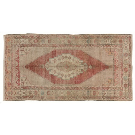 Traditional Vintage Handmade Turkish Rug with Tribal Style, 100% Wool. 5 x 9.4 Ft (152 x 285 cm)