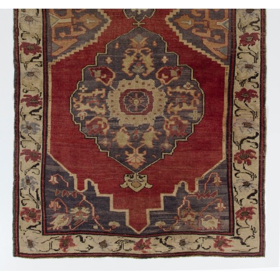 Oriental Handmade Wool Rug from 1960's, Vintage Turkish Carpet. 5.2 x 10.2 Ft (156 x 310 cm)