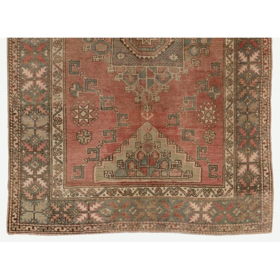 Traditional Vintage Handmade Turkish Rug with Tribal Style, 100% Wool. 5.2 x 7.3 Ft (158 x 220 cm)