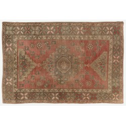 Traditional Vintage Handmade Turkish Rug with Tribal Style, 100% Wool. 5.2 x 7.3 Ft (158 x 220 cm)