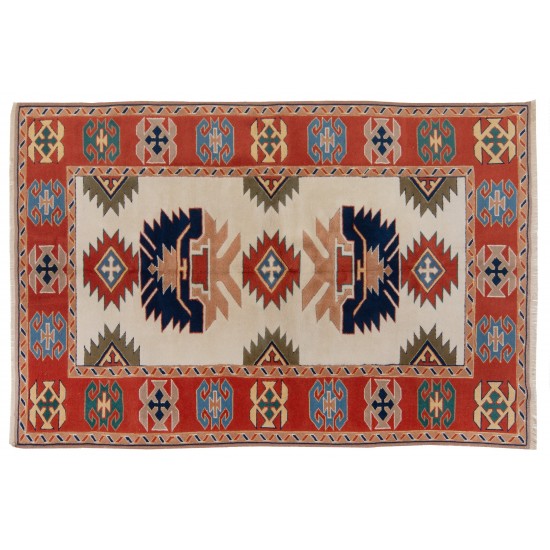 Brand New Hand-Made Vintage Turkish Wool Rug with All Natural Dyes. 5.3 x 7.4 Ft (160 x 223 cm)