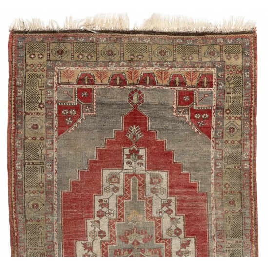 Geometric Medallion Design Vintage Handmade Rug, Turkish Carpet with Tribal Style. 5.3 x 9.4 Ft (160 x 285 cm)