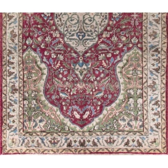 One of a pair Vintage Handmade Medallion Design Turkish Rug in Red and Green Color. 5.6 x 9.2 Ft (170 x 280 cm)