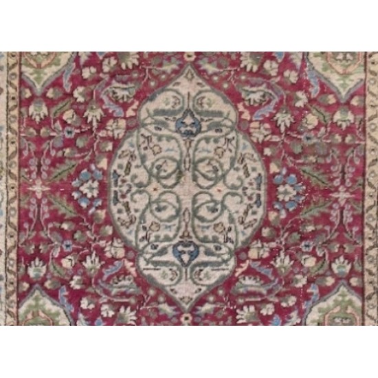 One of a pair Vintage Handmade Medallion Design Turkish Rug in Red and Green Color. 5.6 x 9.2 Ft (170 x 280 cm)