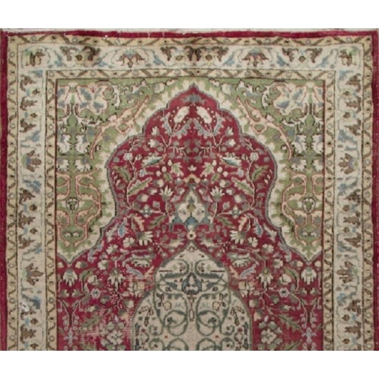 One of a pair Vintage Handmade Medallion Design Turkish Rug in Red and Green Color. 5.6 x 9.4 Ft (170 x 285 cm)