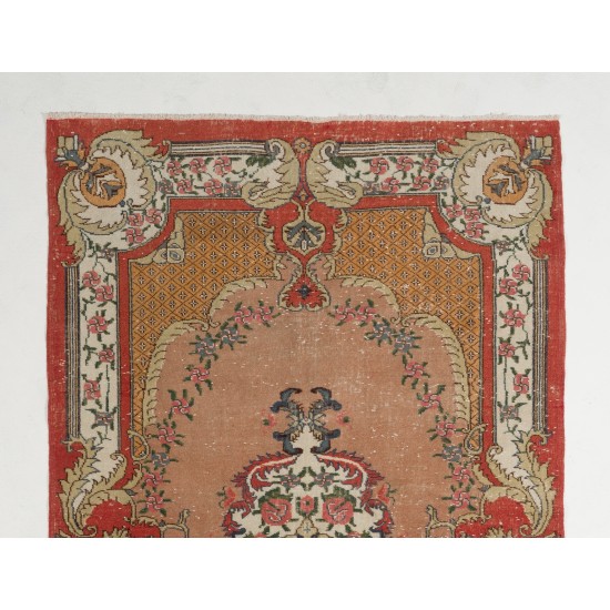 Room Size Handmade Turkish Rug, Vintage French Garden Design Wool Carpet. 5.8 x 9.5 Ft (175 x 287 cm)