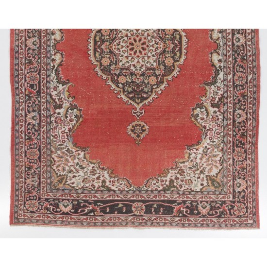 Large Vintage Handmade Turkish Wool Area Rug with Medallion Design. 7.2 x 11.5 Ft (219 x 350 cm)