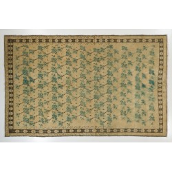 Vintage Handmade Area Rug in Beige, Green and Brown Colors. 7.4 x 11.9 Ft (225 x 361 cm)